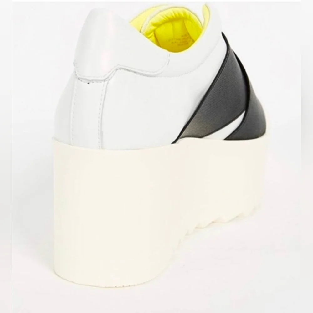 Kendall & Kylie White Black Platform Sneakers with Neon Yellow Lining